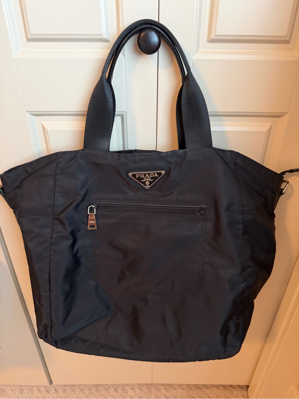 Authentic Prada Black Nylon Duffel Tote - Carryall, dust bag, no long strap
